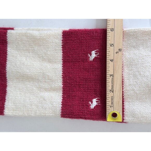 Vtg Abercrombie Scarf Moose‎ Logo Wool Blend Red Striped Knit Winter - Picture 5 of 9